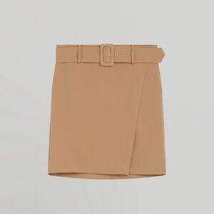 NEW, Ellen Tracy, Camel, Faux Wrap Skirt Buckle Belt Pockets, Large